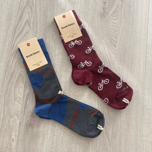 Sock Fancy Crew Socks NWT bicycle & print L/XL 2 pair set - Picture 3 of 5